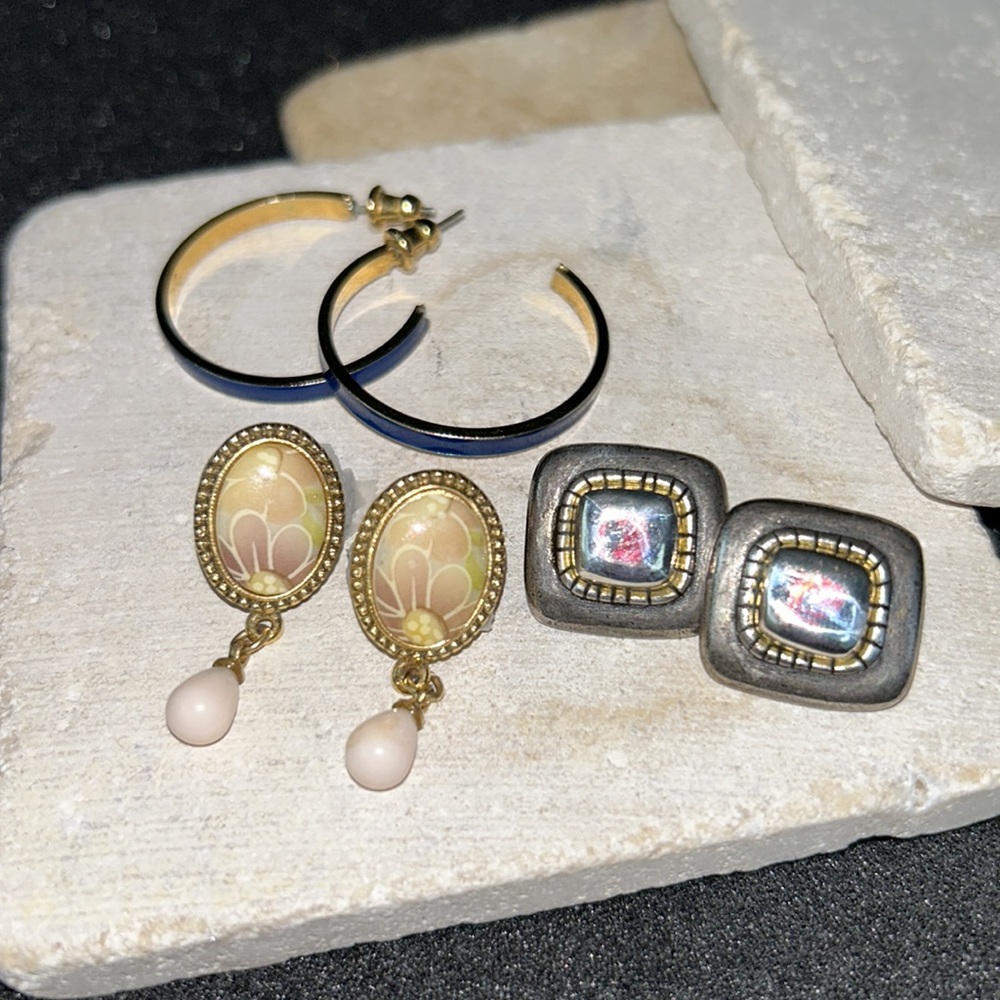 Three beautiful earrings. Silver & Gold tone SUPER FAST SHIPPING